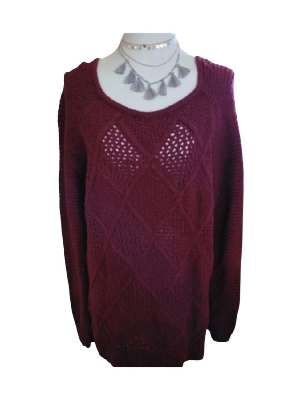 Vintage American Eagle Outfitters Scoop Neck Red Cable Knit Sweater Size Large